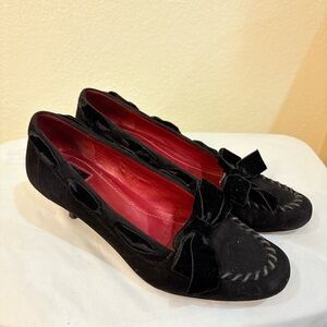 COACH Velvet Bow Leather Heels